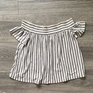 American Eagle Outfitters Black and White Striped Off-Shoulder Top
